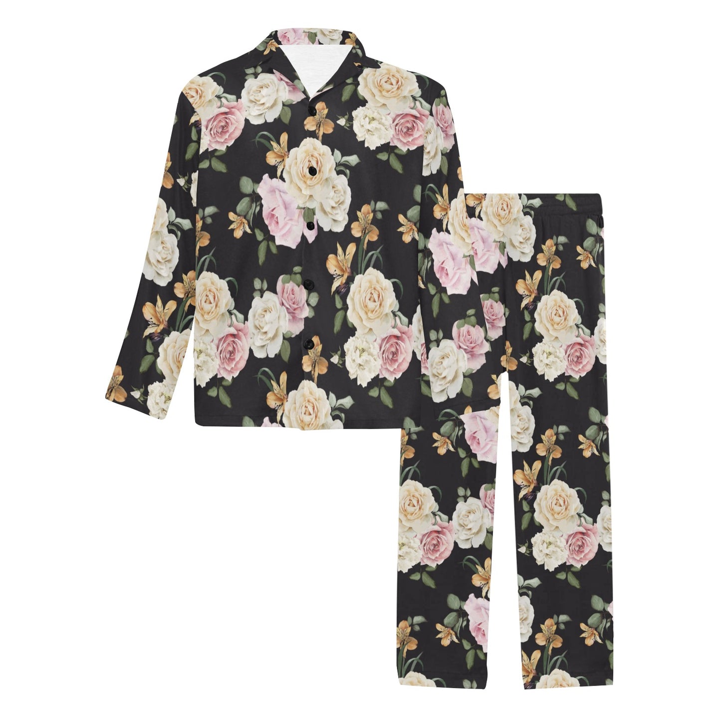 Rose Pattern Print Design A01 Men's Long Pajama Set