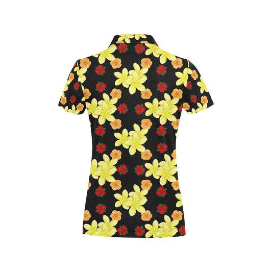 Yellow Plumeria Pattern Print Design PM04 Women's Polo Shirt