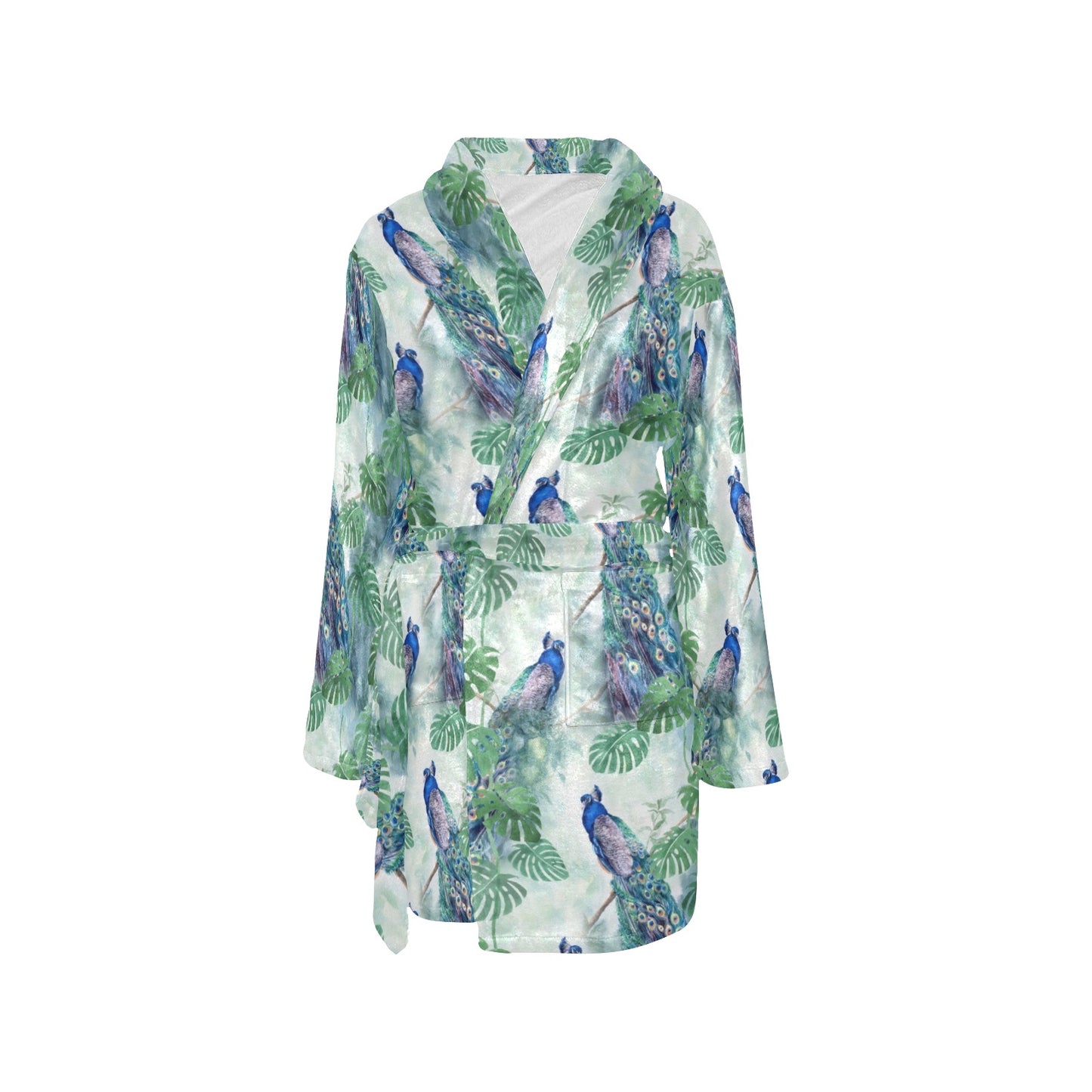 Peacock Pattern Print Design A02 Women's Fleece Robe