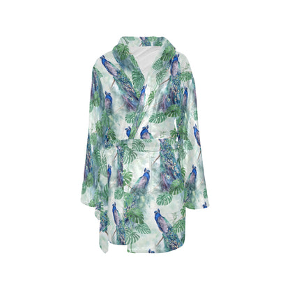 Peacock Pattern Print Design A02 Women's Fleece Robe