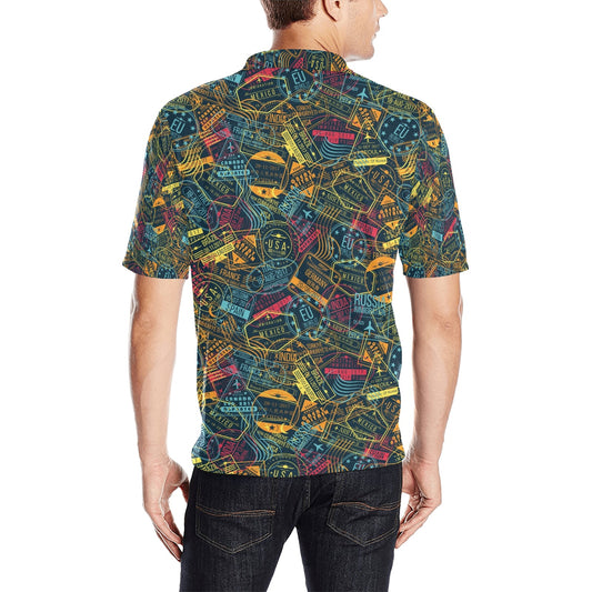 Travel Stamp Colorful Print Design LKS304 Men Polo Shirt