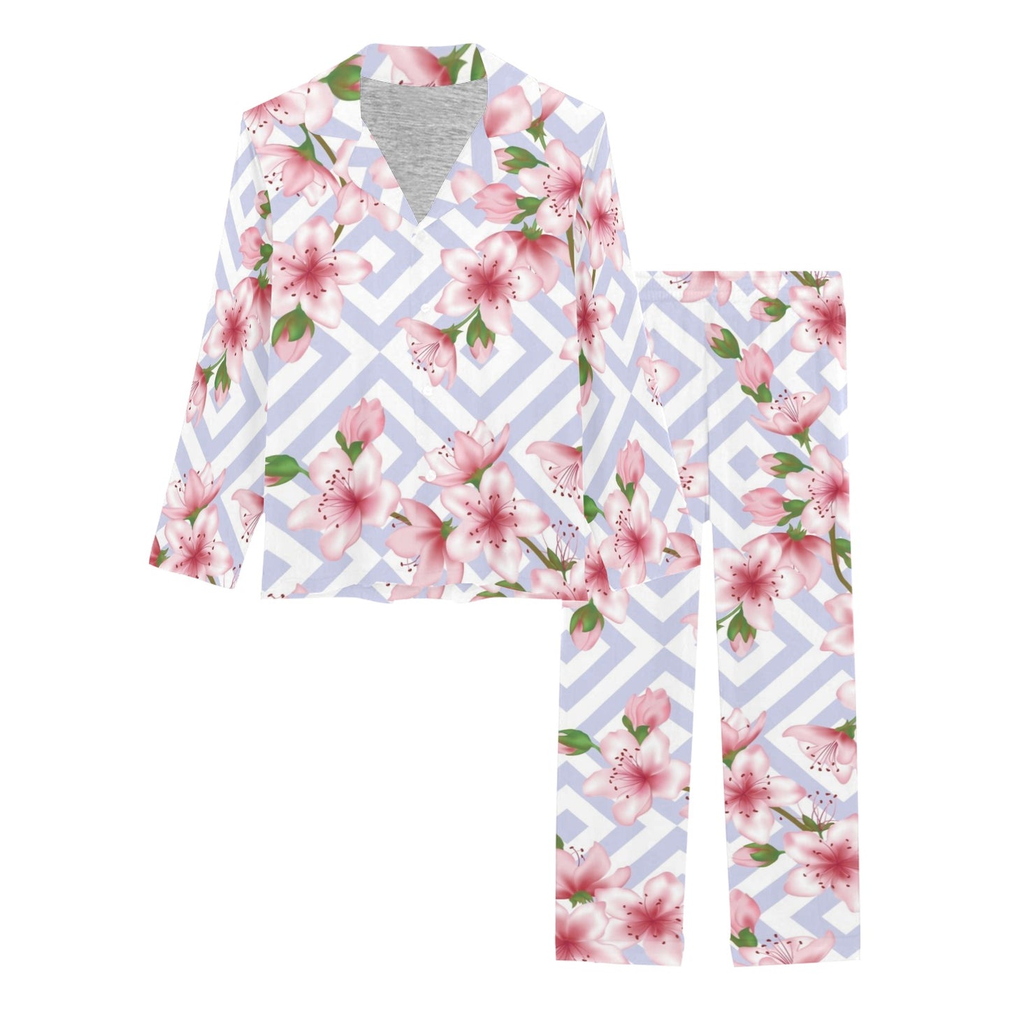 Cherry Blossom Pattern Print Design CB07 Women's Long Pajama Set