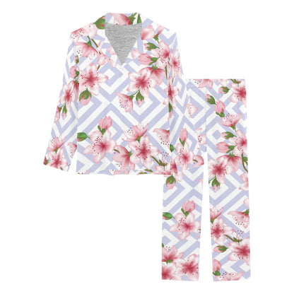 Cherry Blossom Pattern Print Design CB07 Women's Long Pajama Set