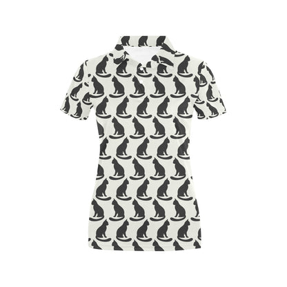 Black Cat Pattern Print Design 02 Women's Polo Shirt