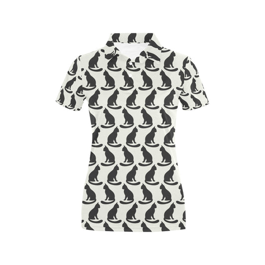 Black Cat Pattern Print Design 02 Women's Polo Shirt