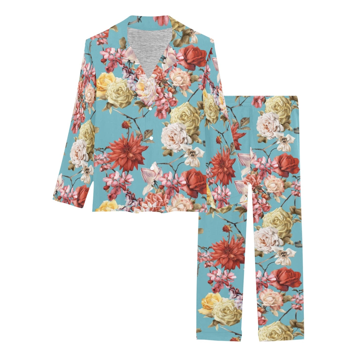 Summer Floral Pattern Print Design SF05 Women's Long Pajama Set