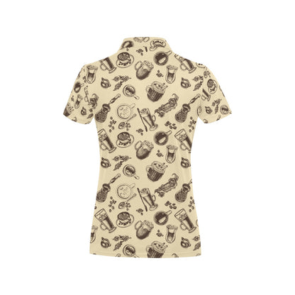 Coffee Pattern Print Design 05 Women's Polo Shirt