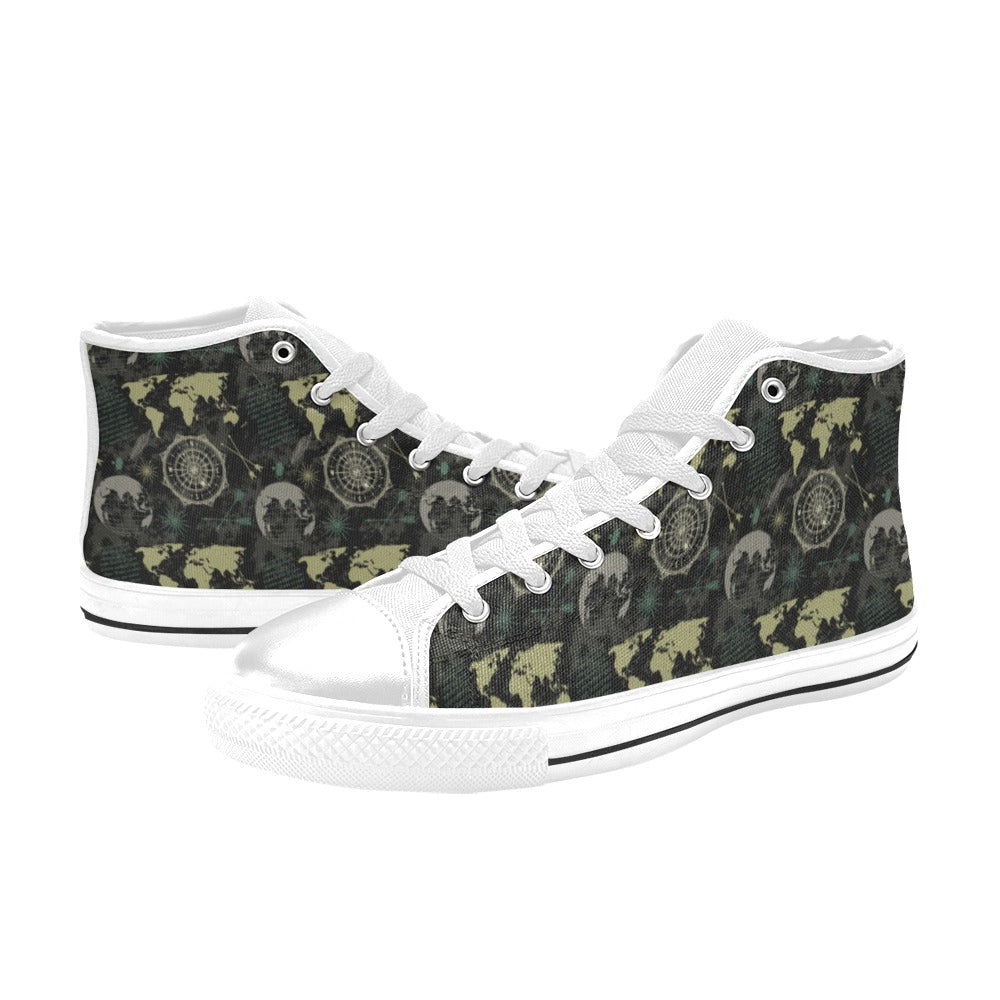 World Map Print Design LKS303 Men's High Top Canvas Shoes