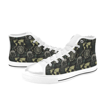 World Map Print Design LKS303 Men's High Top Canvas Shoes
