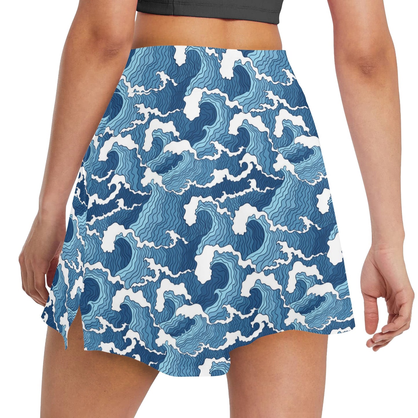Wave Themed Pattern Print 17" Golf & Pickleball Skort with Pockets