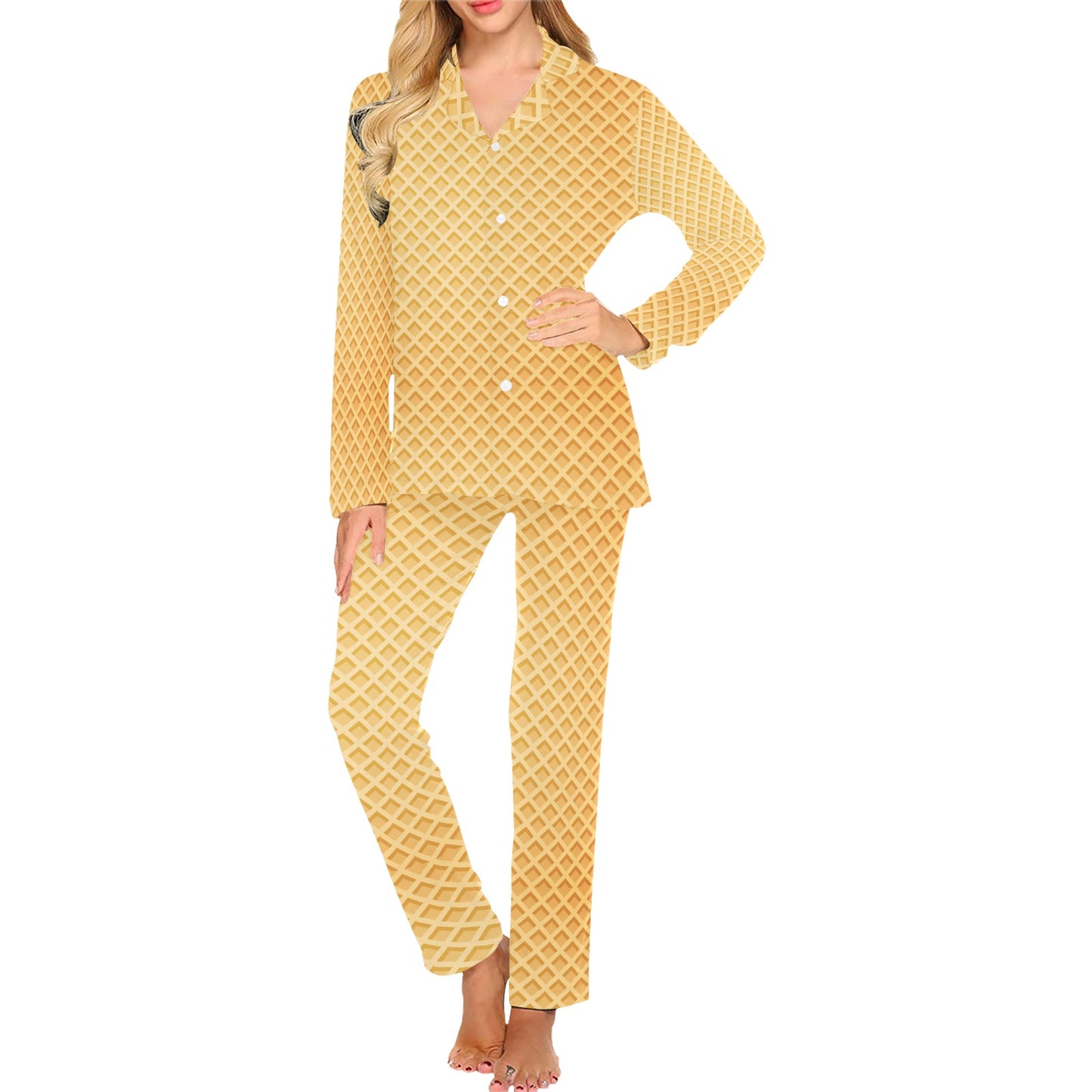 Waffle Texture Print Design LKS302 Women's Long Pajama Set