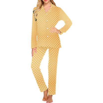 Waffle Texture Print Design LKS302 Women's Long Pajama Set