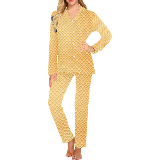 Waffle Texture Print Design LKS302 Women's Long Pajama Set