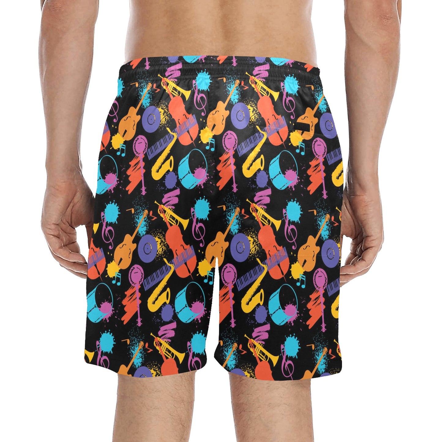 Saxophone Print Design LKS406 Men's Swim Trunks Beach Shorts