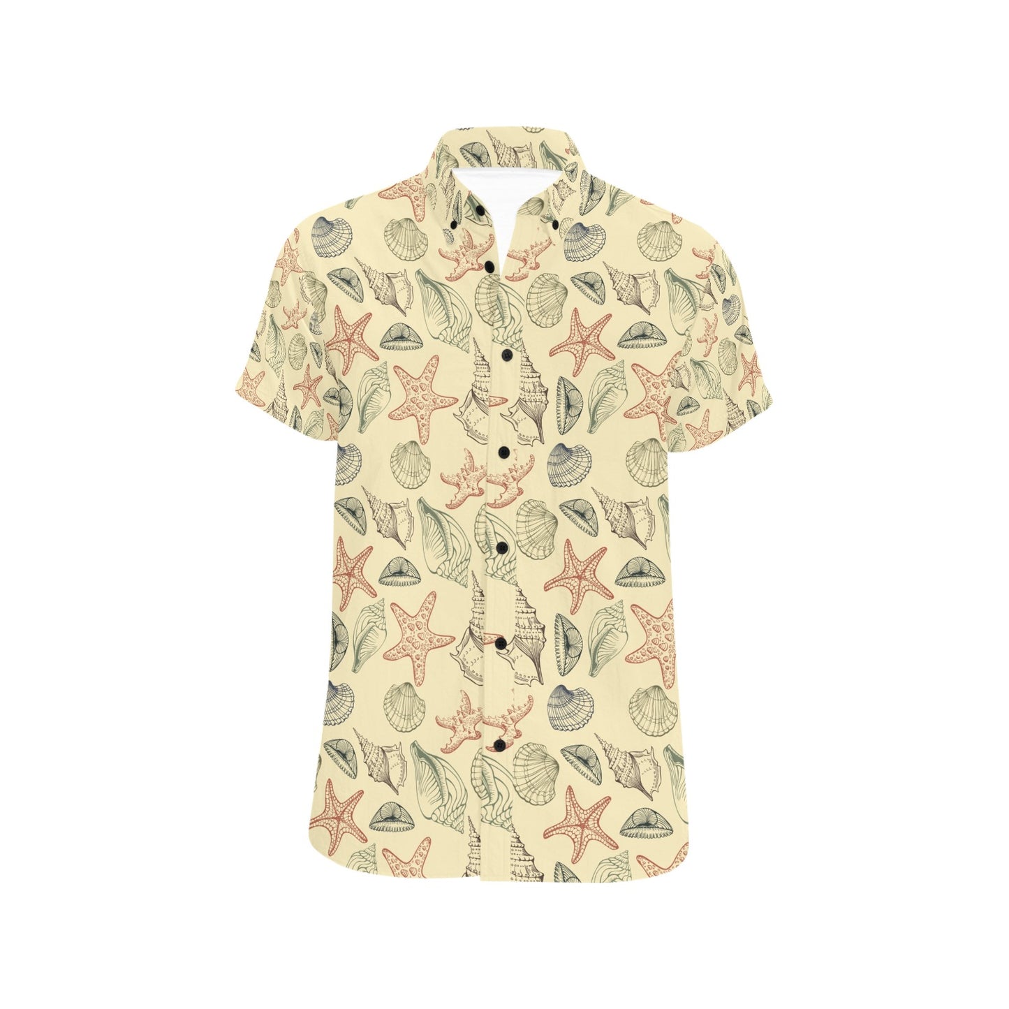 Seashell Print Design LKS305 Men Short Sleeve Button Up Shirt