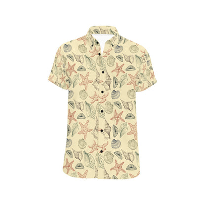 Seashell Print Design LKS305 Men Short Sleeve Button Up Shirt