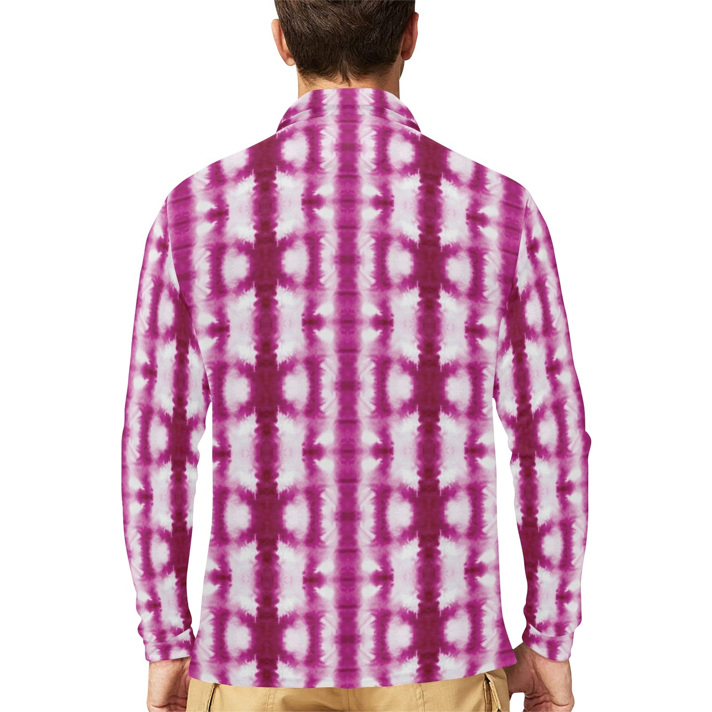 Tie Dye Dark Pink Print Design LKS303 Long Sleeve Polo Shirt For Men's