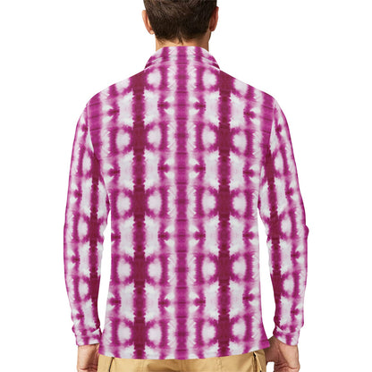 Tie Dye Dark Pink Print Design LKS303 Long Sleeve Polo Shirt For Men's