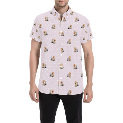 Yorkshire Terriers Print Design LKS302 Men Short Sleeve Button Up Shirt