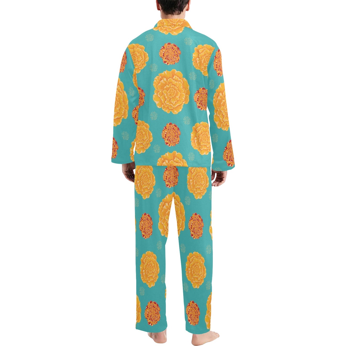Marigold Pattern Print Design 02 Men's Long Pajama Set