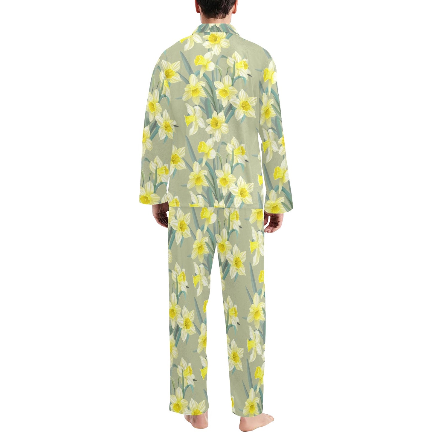 Daffodils Pattern Print Design DF01 Men's Long Pajama Set