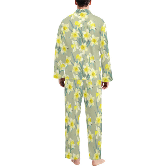 Daffodils Pattern Print Design DF01 Men's Long Pajama Set