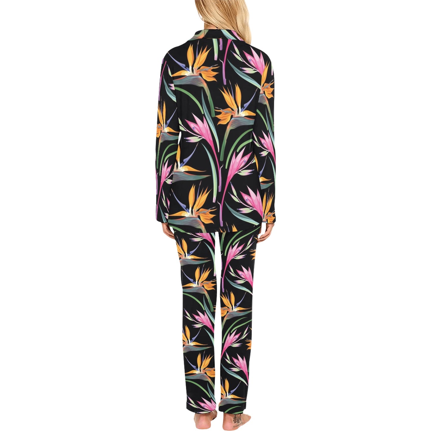 Tropical Flower Pattern Print Design TF017 Women's Long Pajama Set
