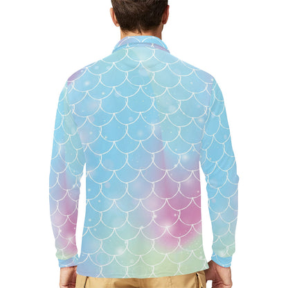 Rainbow Pattern Print Design A06 Long Sleeve Polo Shirt For Men's