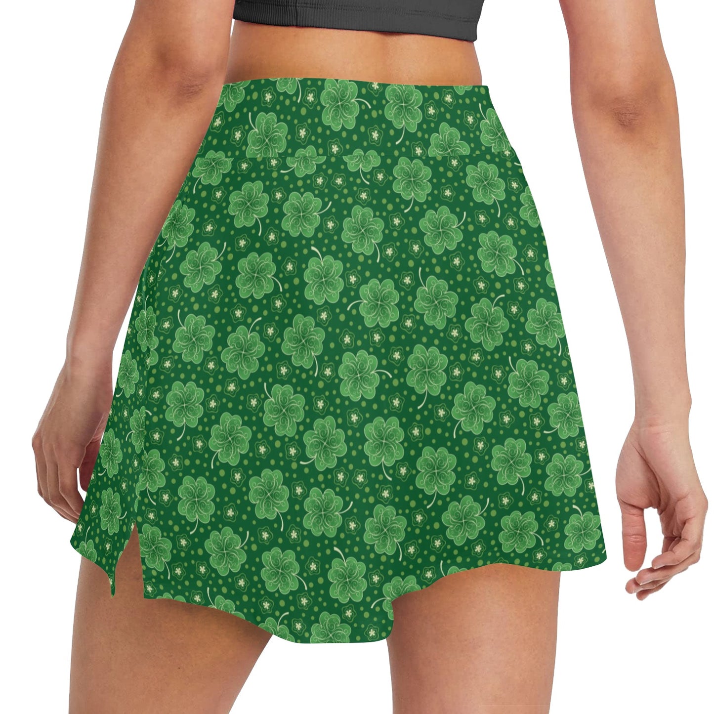 Shamrock Design Print Women's Golf Skirt with Pocket