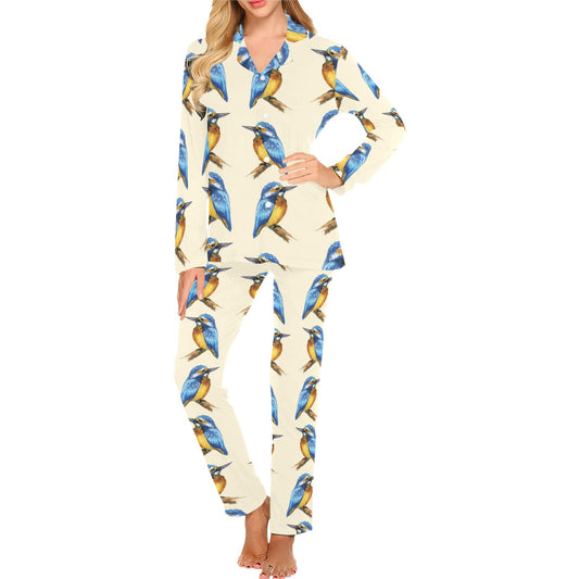 Kingfisher Pattern Print Design 01 Women's Long Pajama Set