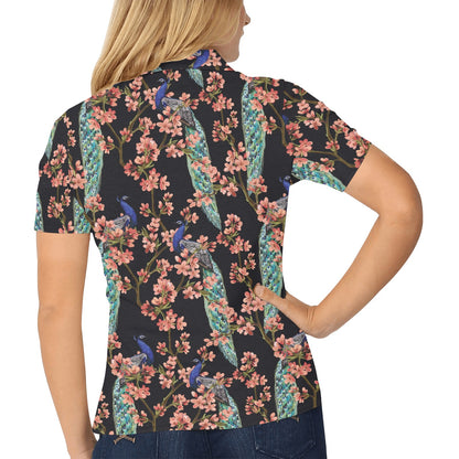 Peacock Pattern Print Design A01 Women's Polo Shirt