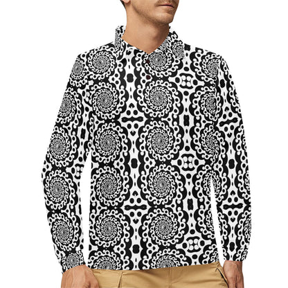 Yin Yang Spiral Design Print Long Sleeve Polo Shirt For Men's