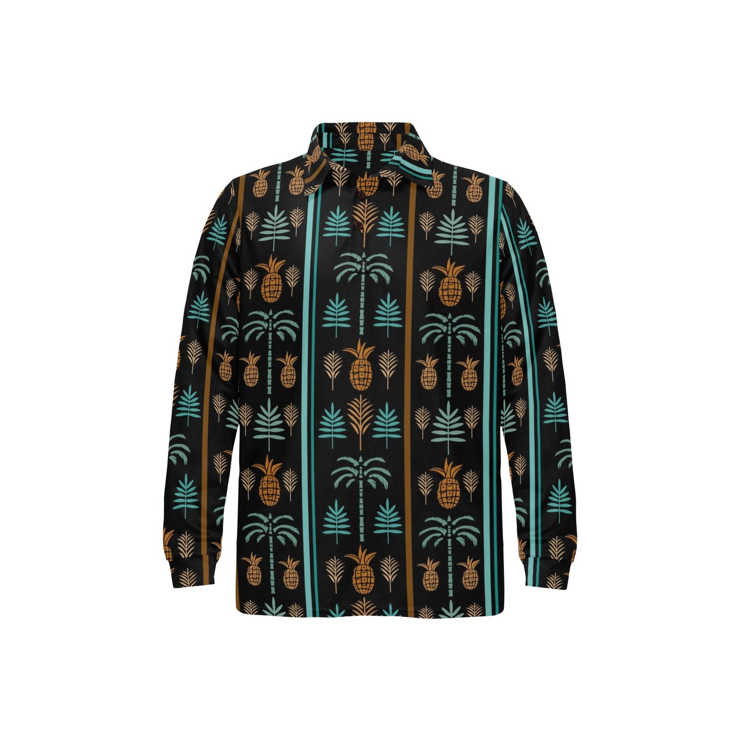 Hawaiian Themed Pattern Print Design H023 Long Sleeve Polo Shirt For Men's