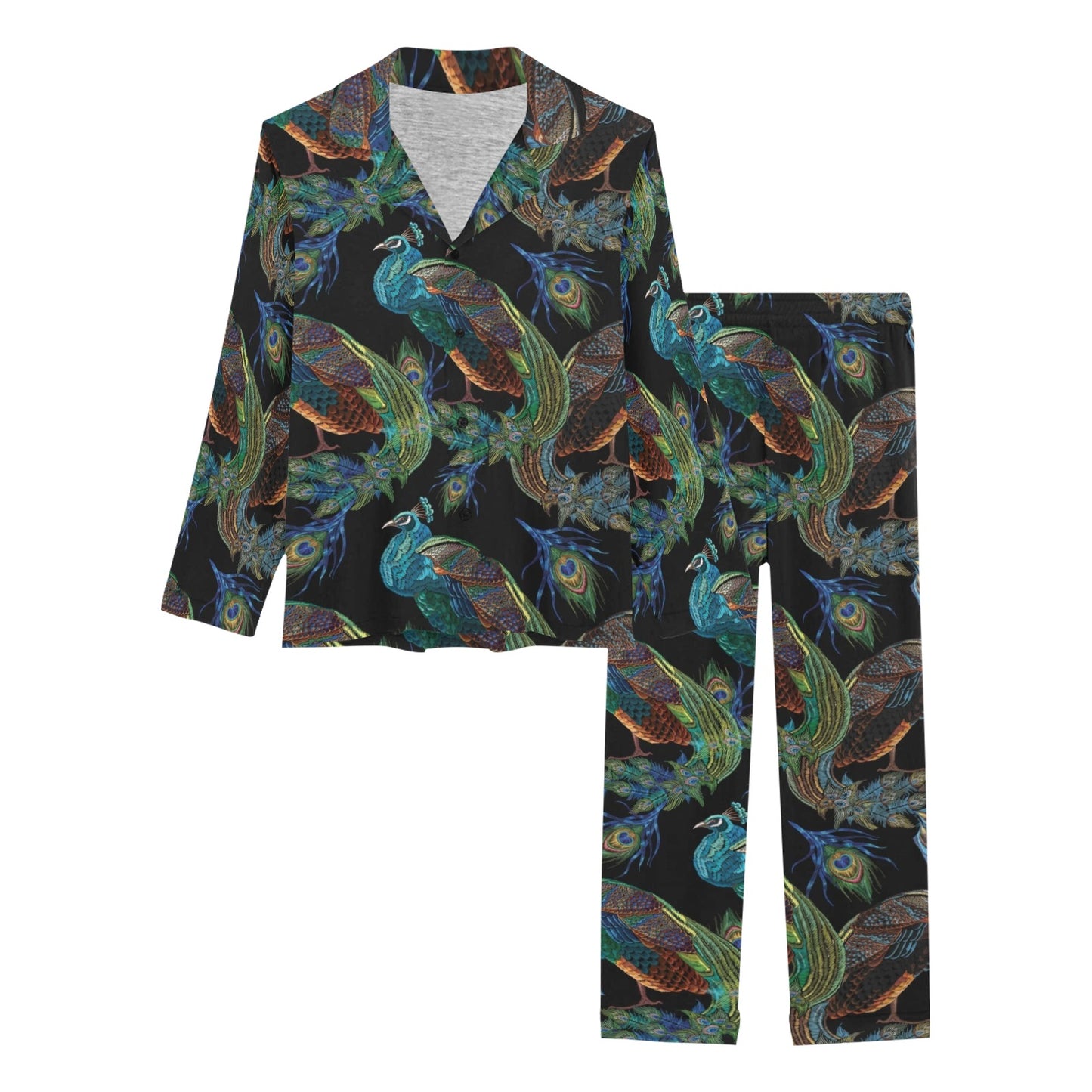 Peacock Pattern Print Design A04 Women's Long Pajama Set
