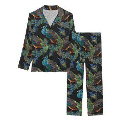 Peacock Pattern Print Design A04 Women's Long Pajama Set