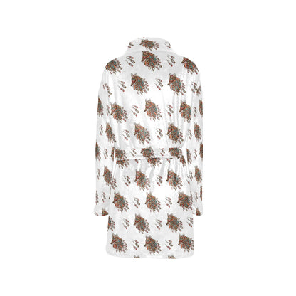 Aztec Wolf Pattern Print Design 02 Women's Fleece Robe