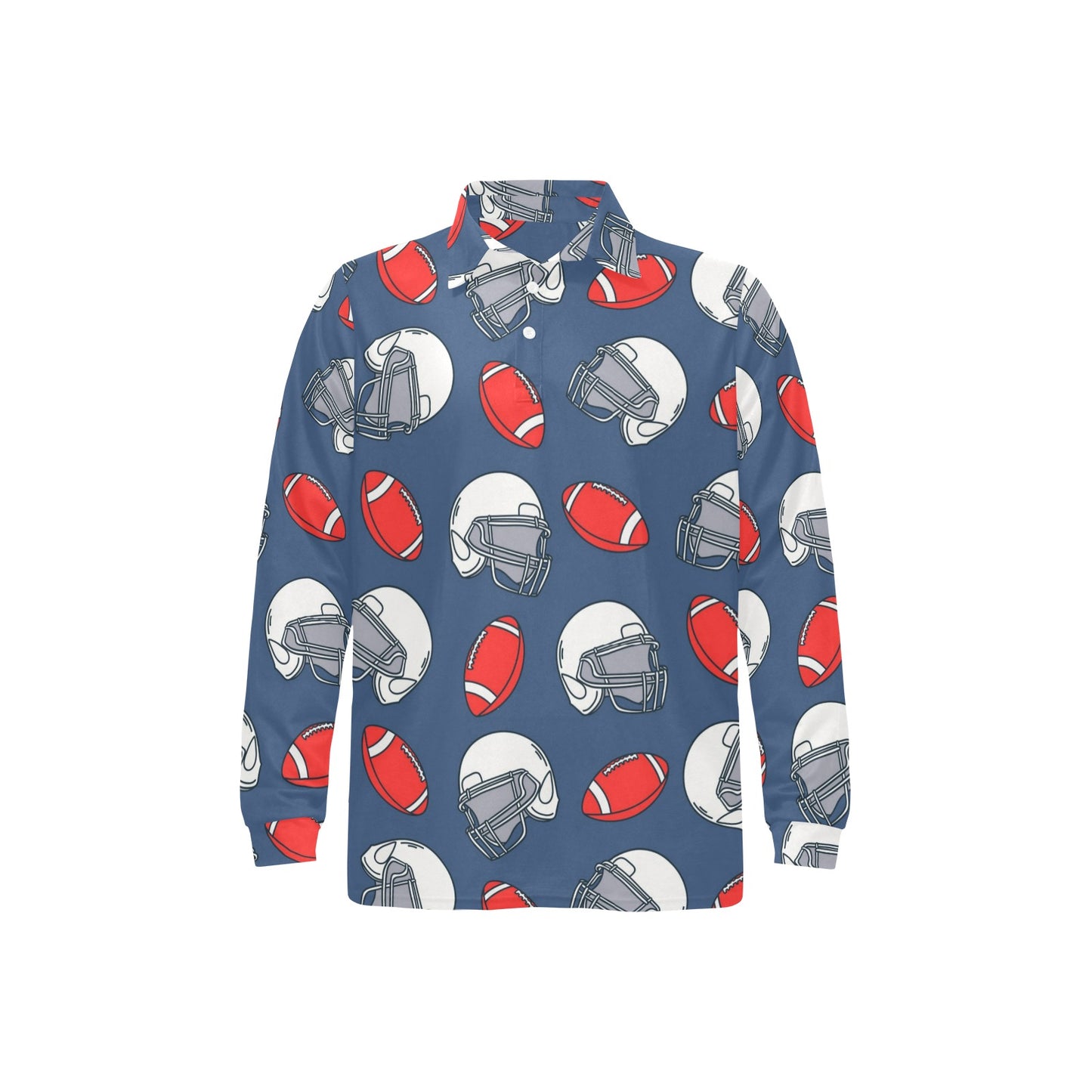 American Football Helmet Design Pattern Long Sleeve Polo Shirt For Men's