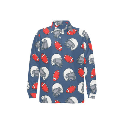 American Football Helmet Design Pattern Long Sleeve Polo Shirt For Men's