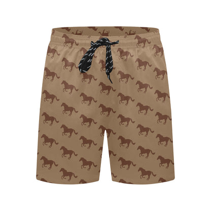 Horse Brown Print Design LKS307 Men's Swim Trunks Beach Shorts
