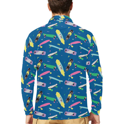 Skateboard Print Design LKS302 Long Sleeve Polo Shirt For Men's