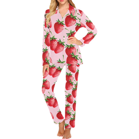 Strawberry Pattern Print Design SB03 Women's Long Pajama Set