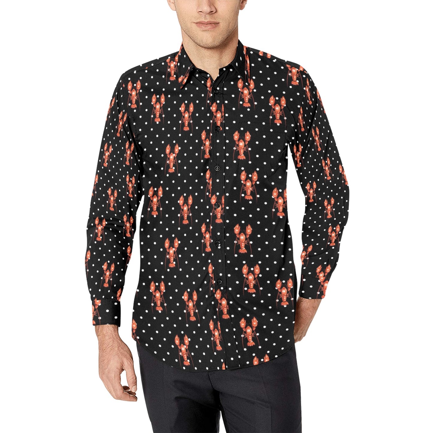 Lobster Print Design LKS401 Men's Long Sleeve Dress Shirt