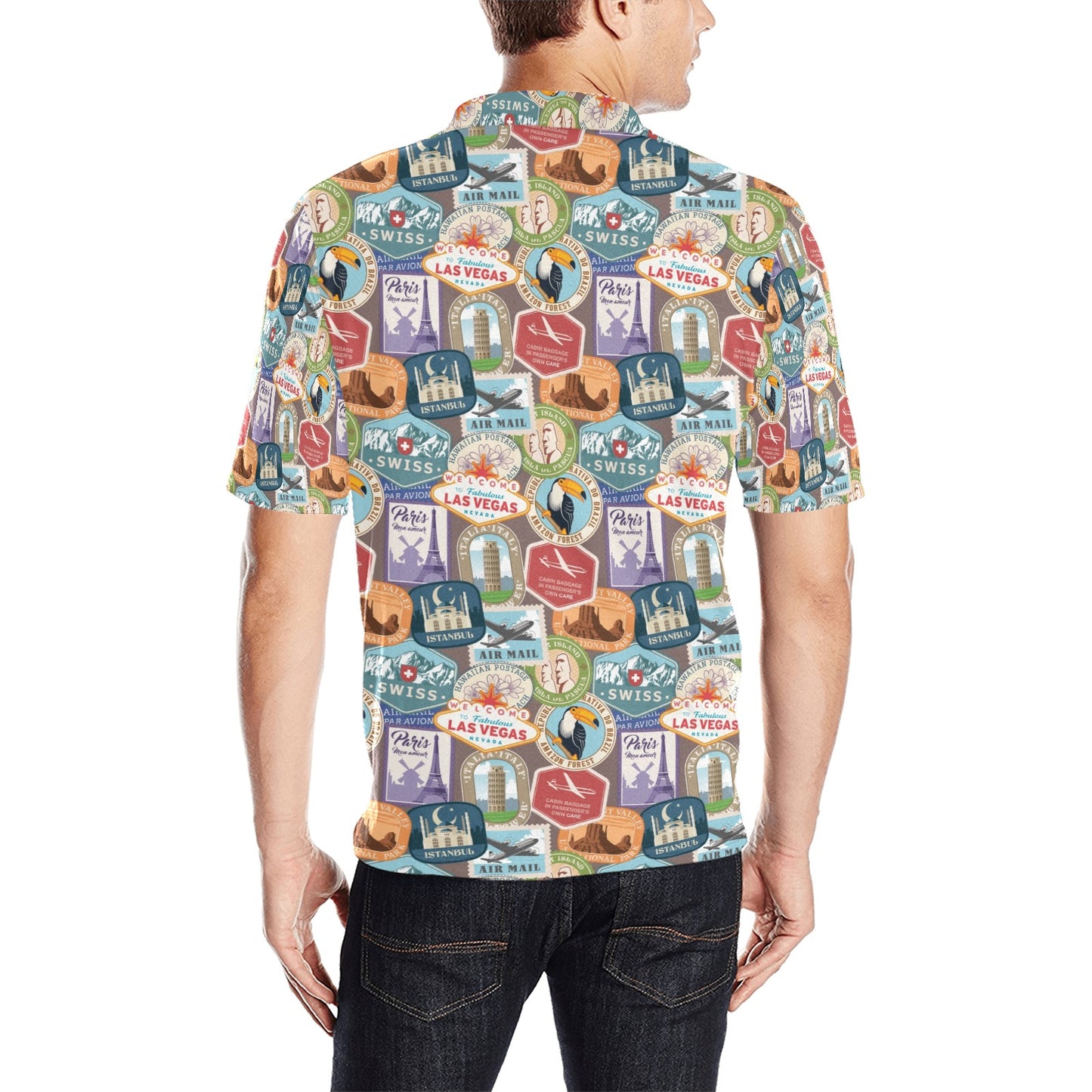 Travel Stamp Print Design LKS301 Men Polo Shirt