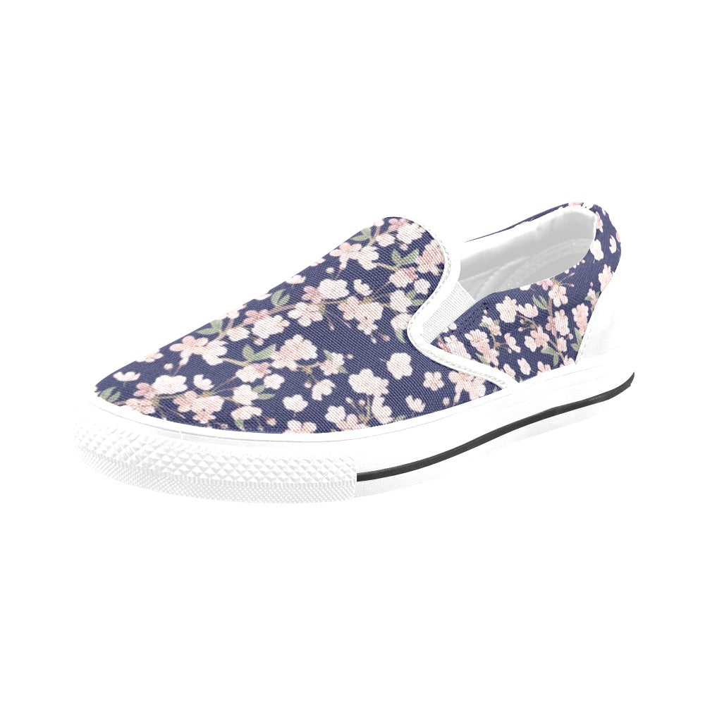 Sakura Print Design LKS301 White Slip Ons Canvas Women's Shoes