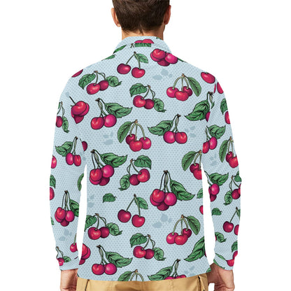 Cherry Pattern Print Design CH01 Long Sleeve Polo Shirt For Men's