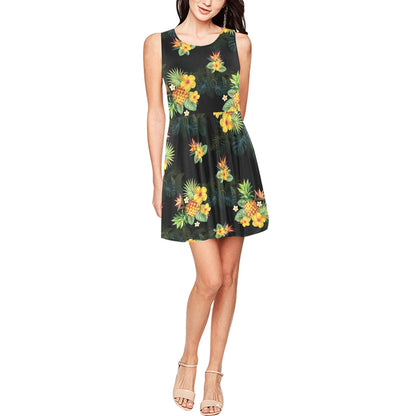 Pineapple Tropical Flower Print Pattern Sleeveless Dress