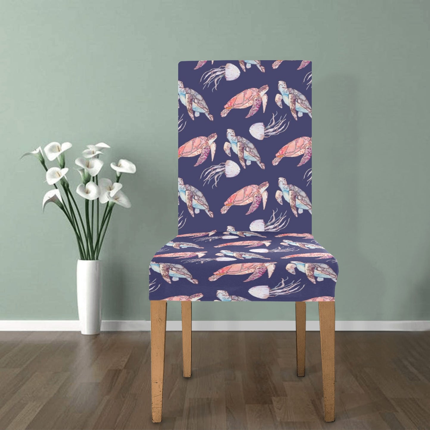 Sea Turtle With Jelly Fish Print Design LKS301 Dining Chair Slipcover