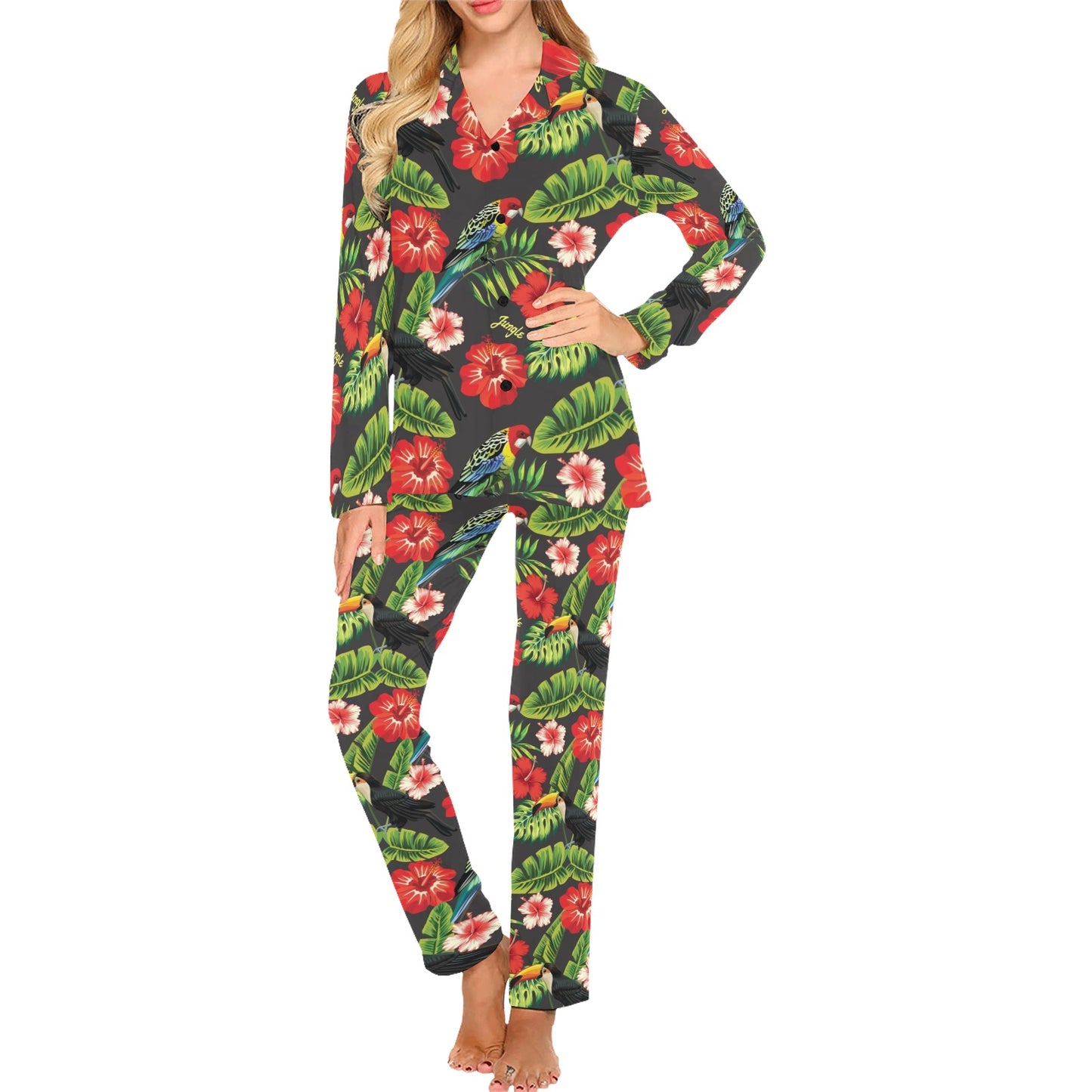 Tropical Flower Pattern Print Design TF04 Women's Long Pajama Set