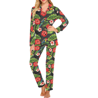 Tropical Flower Pattern Print Design TF04 Women's Long Pajama Set