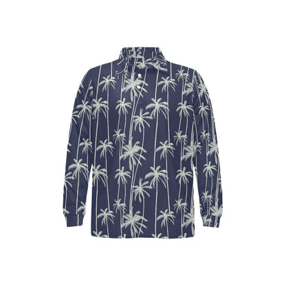 Palm Tree Pattern Print Design PT06 Long Sleeve Polo Shirt For Men's